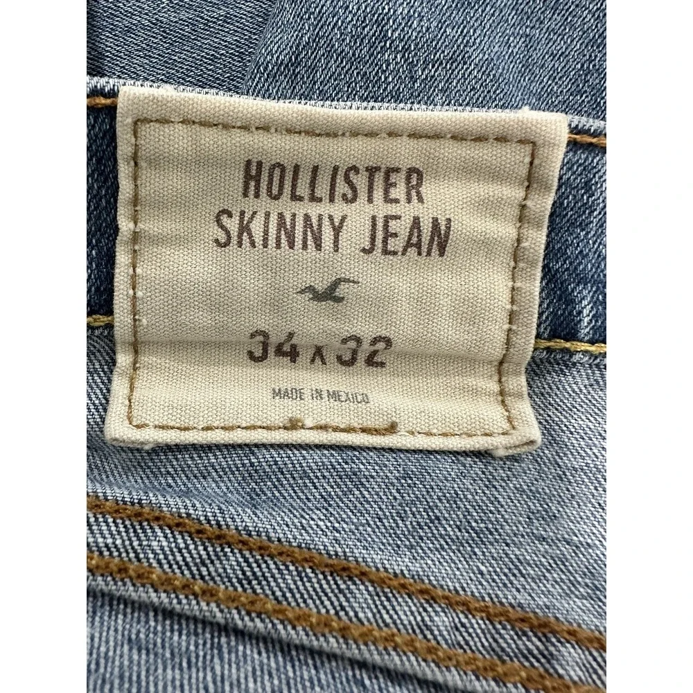Hollister Mens Skinny Jean size 34x31 light wash mid rise stretch cotton blend